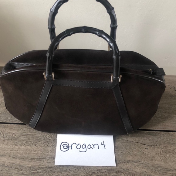💯Gucci Suede Bamboo Top Handle Bag - Picture 7 of 16